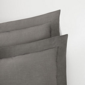 Highams 10 x Soft Polycotton Oxford Edge Pillowcase Set, Charcoal - 50 x 75cm