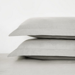 Highams 10 x Soft Polycotton Oxford Edge Pillowcase Set, Silver - 50 x 75cm