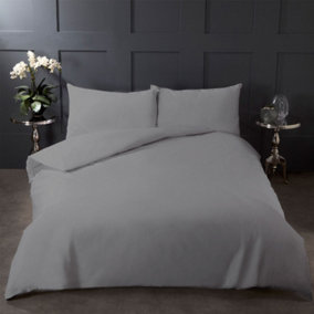 Highams 100% Cotton Duvet Cover with Pillow Case Bedding Set, Grey - King