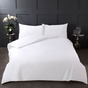 Highams 100% Cotton Duvet Cover with Pillow Case Bedding Set, White - Double