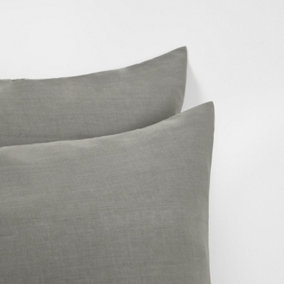 Highams 2 x Soft Cotton Housewife Pillowcases, Grey - 50 x 75cm