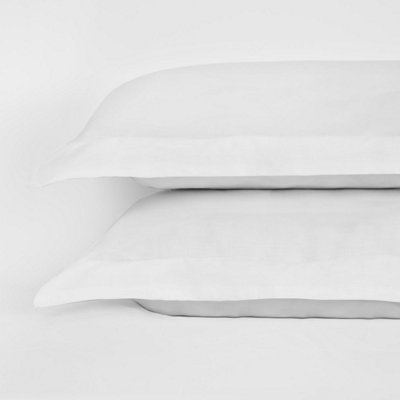 Highams 2 x Soft Cotton Oxford Edge Pillowcases, White - 50 x 75cm
