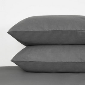 Highams 2 x Soft Polycotton Housewife Pillowcase Set, Charcoal - 50 x 75cm