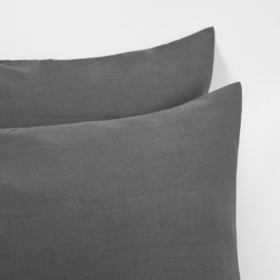Highams 4 x Soft Polycotton Housewife Pillowcase Set, Charcoal - 50 x 75cm