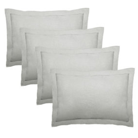 Highams 4 x Soft Polycotton Oxford Edge Pillowcase Set, Silver - 50 x 75cm