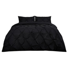 Highams Diamond Pintuck Duvet Cover with Pillowcase, Black - Single