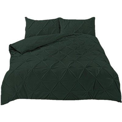 Highams Diamond Pintuck Duvet Cover with Pillowcase, Green Double