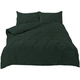 Highams Diamond Pintuck Duvet Cover with Pillowcase, Green - Double
