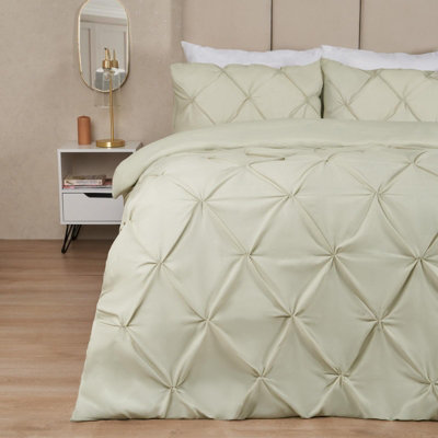 Highams Diamond Pintuck Duvet Cover with Pillowcase, Sage - Single