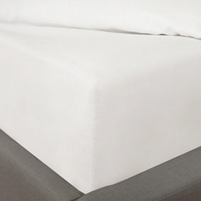 Highams Luxury Plain Dyed Cotton 30cm Deep Fitted Bed Sheet, White - Double