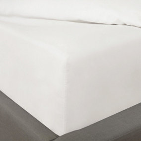 Highams Plain Dyed Fitted Bed Sheet Polycotton, White - Double
