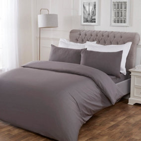 Highams Polycotton Duvet Cover with Pillowcase Bedding Set - Charcoal Grey, Double