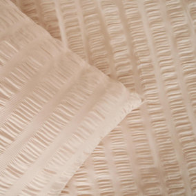 Highams Seersucker Duvet Cover with Pillow Case Bedding Set, Beige - Double