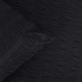 Highams Seersucker Duvet Cover with Pillow Case Bedding Set, Black - King