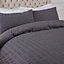 Highams Seersucker Duvet Cover with Pillowcase Bedding, Charcoal Grey - Double