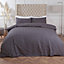 Highams Seersucker Duvet Cover with Pillowcase Bedding, Charcoal Grey - King