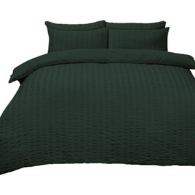 Highams Seersucker Duvet Cover with Pillowcase Bedding, Green - Double