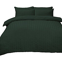 Highams Seersucker Duvet Cover with Pillowcase Bedding, Green - Single