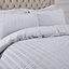 Highams Seersucker Duvet Cover with Pillowcase Bedding, White - Single