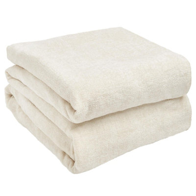 Highams Soft Knitted Fleece Throw Over Blanket Bedspread, Cream 200 x