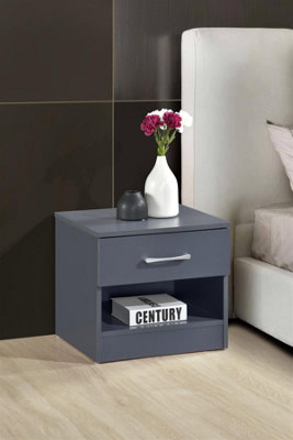 Highbury Dark Grey 1 Drawer Open Shelf Bedside Table Nightstand