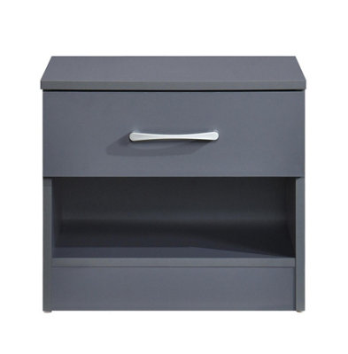 Highbury Dark Grey 1 Drawer Open Shelf Bedside Table Nightstand
