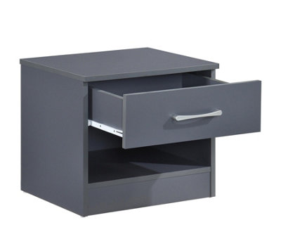 Highbury Dark Grey 1 Drawer Open Shelf Bedside Table Nightstand
