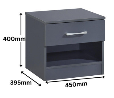 Highbury Dark Grey 1 Drawer Open Shelf Bedside Table Nightstand