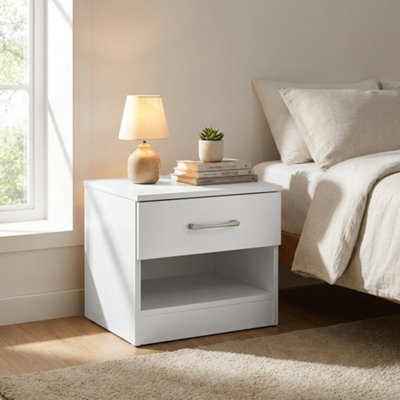 Highbury White 1 Drawer Open Shelf Bedside Table Nightstand