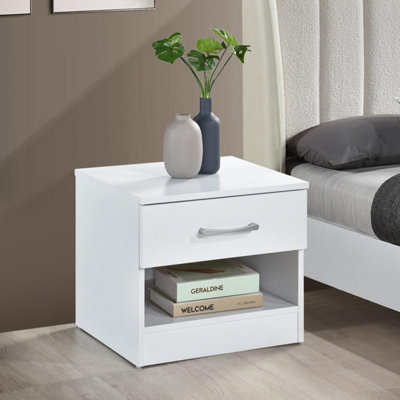 Highbury White 1 Drawer Open Shelf Bedside Table Nightstand