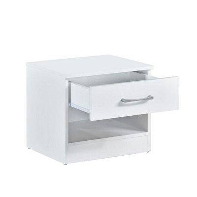 Highbury White 1 Drawer Open Shelf Bedside Table Nightstand