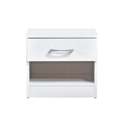 Highbury White 1 Drawer Open Shelf Bedside Table Nightstand