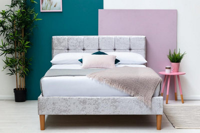 Highclere Silver Crushed Velvet Double Bed Frame 4ft6 DIY at B&Q