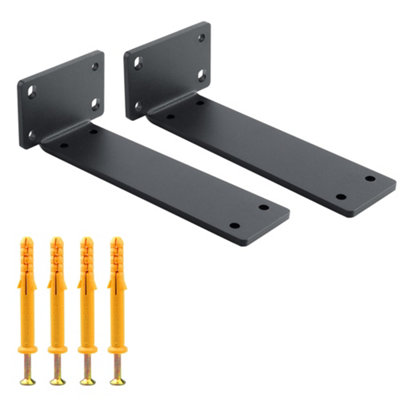 Highdecora 2Pcs Heavy Duty Floating Shelf Support Bracket Metal T Bracket Industrial Black Shelf Bracket (7.5 inch)