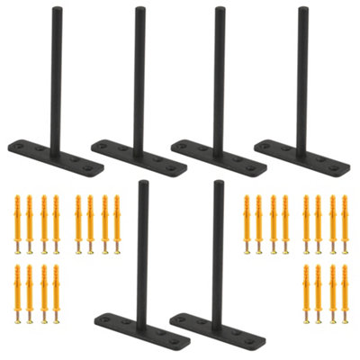 Highdecora Floating Shelf T Brackets Mounted Solid Steel Hidden Brackets for Wood Shelves 6Pcs with Screws & Plugs (Black, 150mm)