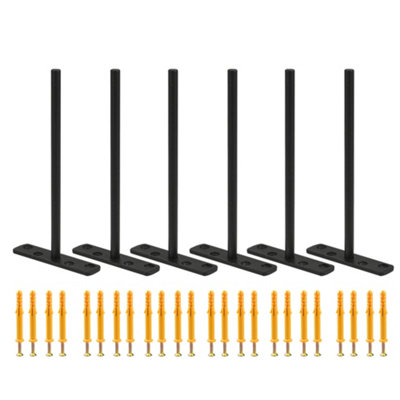Highdecora Floating Shelf T Brackets Mounted Solid Steel Hidden Brackets for Wood Shelves 6Pcs with Screws & Plugs (Black, 200mm)
