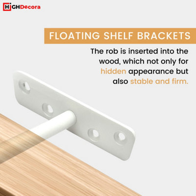 Highdecora Floating Shelf T Brackets Mounted Solid Steel Hidden Brackets for Wood Shelves 6Pcs with Screws & Plugs (White, 100mm)