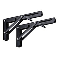 Highdecora Folding Shelf Brackets, 2 Pcs Heavy Duty Foldable Shelf Brackets Metal Wall Mounted Foldable (Black, 10 inch)