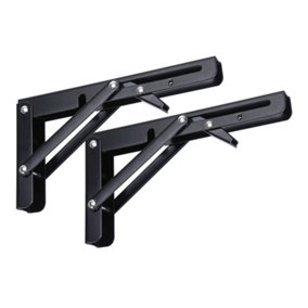 Highdecora Folding Shelf Brackets, 2 Pcs Heavy Duty Foldable Shelf Brackets Metal Wall Mounted Foldable (Black, 12 inch)