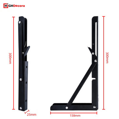 2-Pack 12" Heavy Duty Folding Shelf Brackets - Wall Mounted Triangle Supports, Holds 80kg - Black