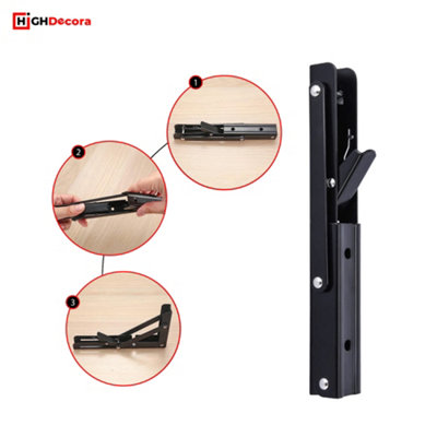 Highdecora Folding Shelf Brackets, 2 Pcs Heavy Duty Foldable Shelf Brackets Metal Wall Mounted Foldable (Black, 12 inch)