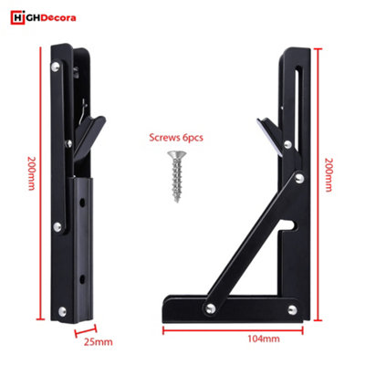 Highdecora Folding Shelf Brackets, 2 Pcs Heavy Duty Foldable Shelf Brackets Metal Wall Mounted Foldable (Black, 8 inch)