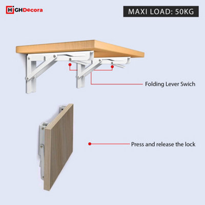 Highdecora Folding Shelf Brackets, 2 Pcs Heavy Duty Foldable Shelf Brackets Metal Wall Mounted Foldable (White, 12 inch)