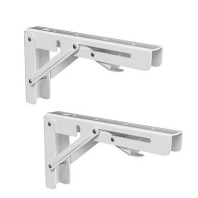 QWEASDF 2pcs Folding Shelf Brackets, Heavy Duty Stainless Steel Collapsible Support Shelf Bracket Wall Mounted DIY Triangle Brackets For Table Work Bench, Space Saving Max Load 100kg,450mm/18 In