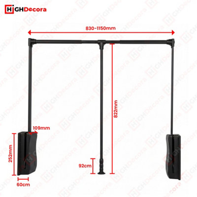 Highdecora Pull Down Wardrobe Rail, Adjustable Width 83-115cm, Soft ...