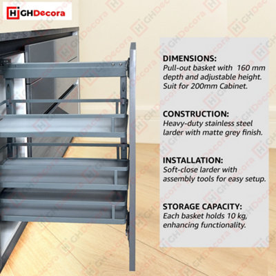 highdecora Pull Out Kitchen Cabinet Basket Triple Layer Spice Rack ...