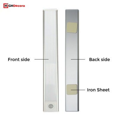 Highdecora Smart Motion Sensor LED Lights USB Rechargeable Automatic LED Sensor Light Silver 300MM 30CM