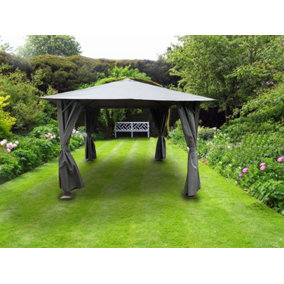 Highfield Gazebo Outdoor Garden BBQ Shelter, Party Tent with Curtains and Apex Canopy - L210 x W210 x H260 cm - Grey
