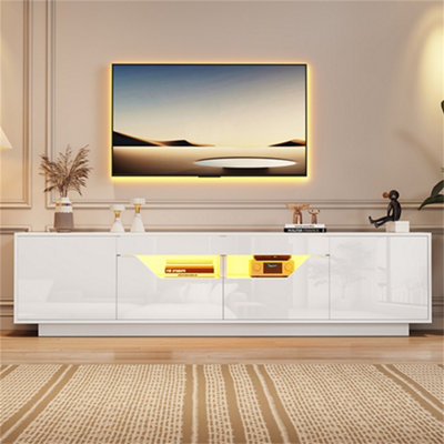 Highgloss TV Stand with LED Lights, TV Cabinet Storage Sideboard, 2 ...