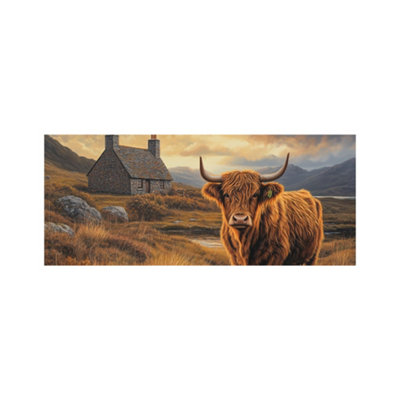 Highland Cow And A Cottage Glass Bathroom Splashback